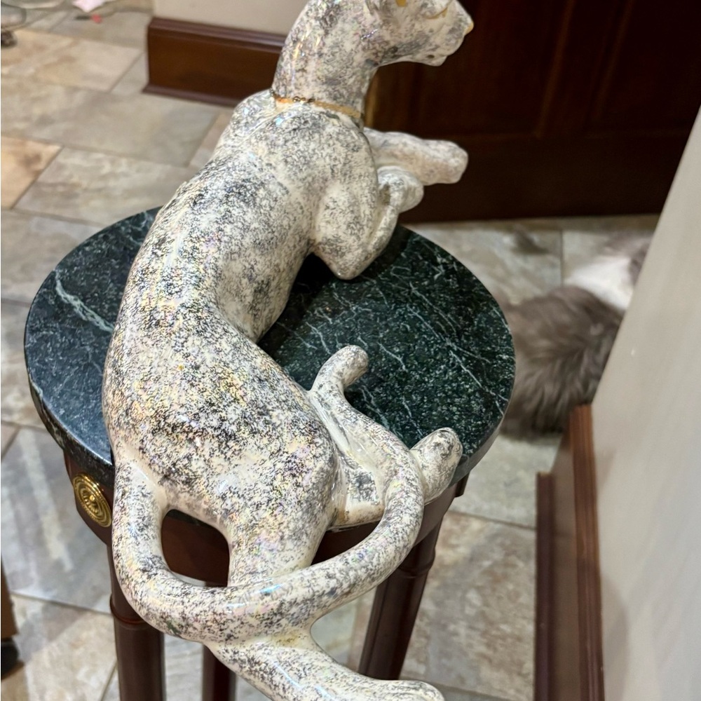 Speckled White Porcelain Leopard Gold Accents Sculpture - Picture 6 of 8